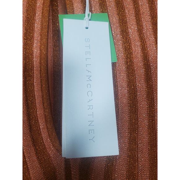 Stella McCartney Metallic Degrade Pleated Knit Midi Dress Striped key hole Sz 46 - Picture 6 of 11